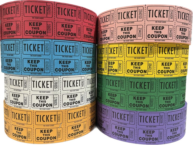 The Ticket Gurus تذكرة غورو - تذاكر سحب - (4 لفات من 2000 تذكرة مزدوجة) 8,000 تذكرة سحب 50/50 (4) ألوان عشوائية - Image 1